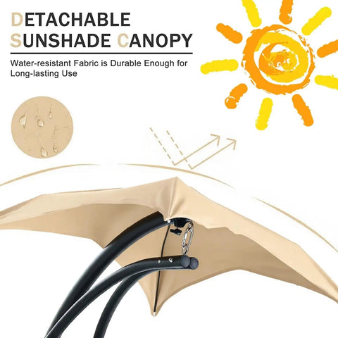 Beige Replacement Canopy For Outdoor Hanging Chaise Lounger, Weatherproof UV Resistant Shade For Patio Hammock Swing Chair, Easy Install, Durable 44.5 By 45.5 Inch Canopy Only shown in sun illustration