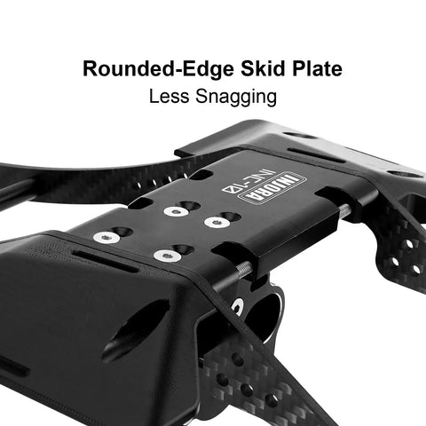 Low Center Gravity Carbon Fiber Chassis Kit With Center Transmission For 1 To 10 RC Crawlers Upgrade Beefy Ultra Lightweight Durable Frame Compatible With AR44 Axles And More, featuring rounded-edge skid plate for less snagging.