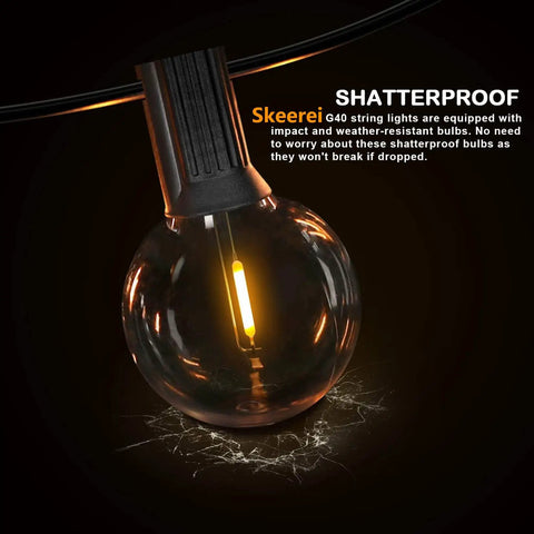 Outdoor String Lights 200 Feet Waterproof LED Edison G40 Bulbs Shatterproof 100 And 4 Spare Bulbs Two Pack for Patio Garden Backyard Gazebo Cafe Party Decor Weatherproof
