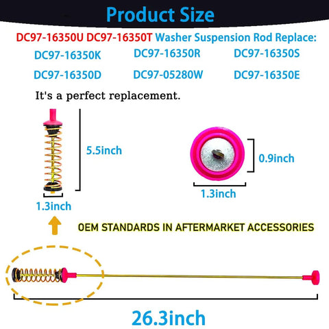 Upgrade OEM Suspension Rods DC97 16350U And DC97 16350T For Washing Machines Boost Durability, Quiet Operation, And Fitment Across WA50R5200AW US WA50R5200AV A4 WA45T3400AV A4 WA45T3400AP A4 WA45N3050AW A4 WA45T3200AW A4 WA50R5400AW. 26.3-inch washer suspension rod, stainless steel, 4-pack.