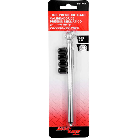 Pencil Tire Pressure Gauge 2 To 20 PSI With Built In Deflator Heavy Duty Stainless Steel Single Head Air Chuck Low Pressure Meter