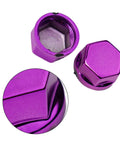 Purple 30 Piece Motorcycle Bolt Cap Covers Assortment Kit With Hex Head Dome Caps For Engine Frame And Fairing Protection Fits Kawasaki Honda Suzuki Dirt Bikes Chrome Plated Plastic Finish, purple hex cap close-up