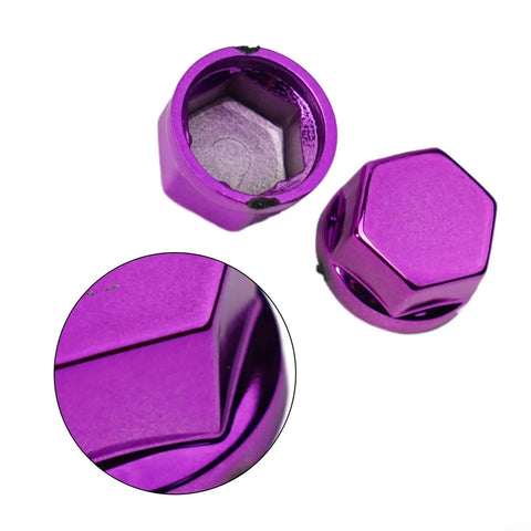 Purple 30 Piece Motorcycle Bolt Cap Covers Assortment Kit With Hex Head Dome Caps For Engine Frame And Fairing Protection Fits Kawasaki Honda Suzuki Dirt Bikes Chrome Plated Plastic Finish, purple hex cap close-up