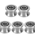5Pcs Deep U Groove Ball Track Guide Bearing Set Heavy Duty Stainless Steel Pulley Wheel Bearings arranged in a row, front view