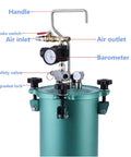 Pro Grade Heavy Duty 5L Pneumatic Paint Pressure Pot With Upgraded 6 Hole Air Spray Gun showing pressure controls and safety features.