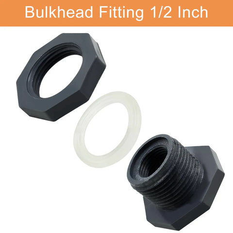 Four Pack One Half Inch PVC Bulkhead Fittings For Rain Barrels Ponds And Pools Durable Plastic Water Tank Connectors