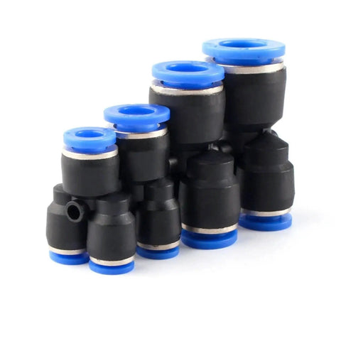 Top Shelf 100 Piece Plastic Push To Connect Pipe Fittings Kit For Air And Water Systems With Quick Release Design For 4mm Up To 16mm Od Tubing Perfect For Pneumatic Tools And Industrial Assemblies With Durable Black Bodies And Blue Seal Rings, assorted fittings