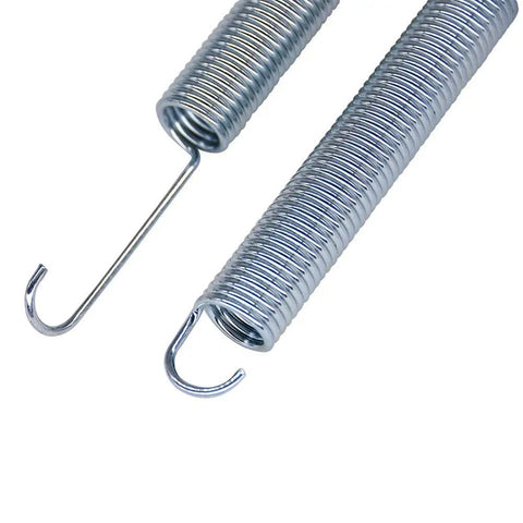 Straight Up And Rock Solid Replacement Tension Springs For Recliner Sofa Chair Bed Mechanism Assist Lock System Six Quarter Inch Overall Length Zero Fuss Set Of Two Units close-up view of silver tension springs with hooks.