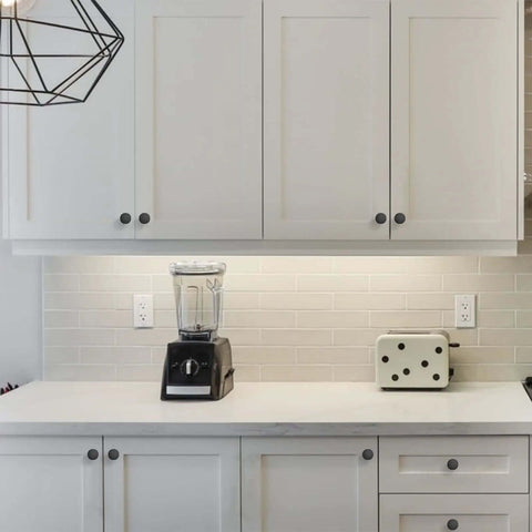 Killer Matte Black Cabinet Knobs 10 Pack Modern Handle For Kitchen Cabinets Dressers And Drawers Solid Zinc Build Heavy Duty Hardware Top Shelf Quality Rock Solid Grip Super Sleek Design For Any Room Quick And Easy Install Vibes on white cabinetry with blender and toaster