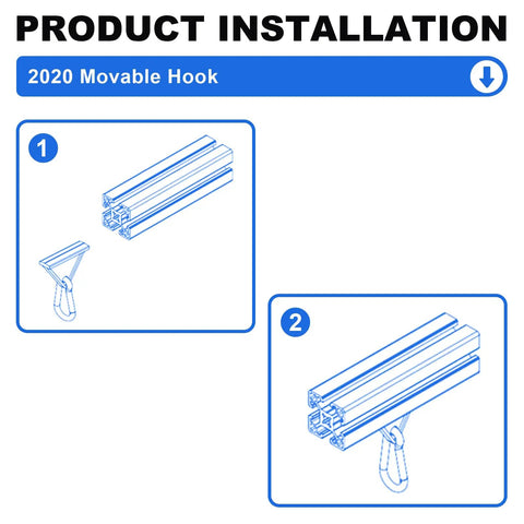 Installation diagram of 8 Pack 2020 Extrusion Sliding Hook for 20 Series T Slot and V Slot Aluminum Extrusion, Silver Hardware Accessories