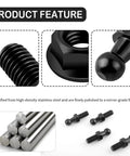 Set Of 4 Ball Studs For Gas Struts With Hardware Nuts, 5 Sixteen By 18 Thread, Carbon Steel, Black Finish, Product Features Showcase