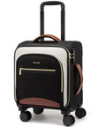 Underseat Carry On Luggage With Wheels 16 Inch Softside Spinner 18 By 14 By 8 Inches Travel Bag With TSA Lock black and beige