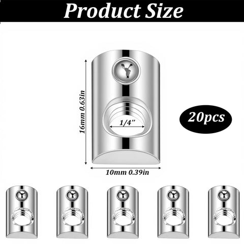 Diagram showing dimensions of Twenty Pack 1/4-20 T Slot Nuts with Ball Spring for 10 Series Aluminum Extrusion Rails