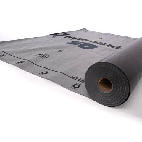 Top Shelf Synthetic Roof Underlayment Boasts Hardcore Fifty Year Waterproof Cover rolled out showing pre printed nailing lines.