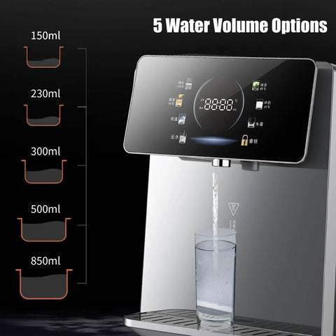 2200W Wall Mounted Water Dispenser With Kid Safe Lock, Adjustable Temperature, Big Touchscreen, showing 5 water volume options