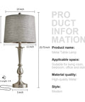 USB Sleek Metal Table Lamps Set Of 2 For Living Room And Bedroom Large Size Brushed Nickel Finish Touch Activated