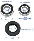 Diagram of Washing Machine Bearing And Seal Repair Kit featuring 6306 2RS and 6307 2RS bearings with 45x84x10/12 mm shaft seal