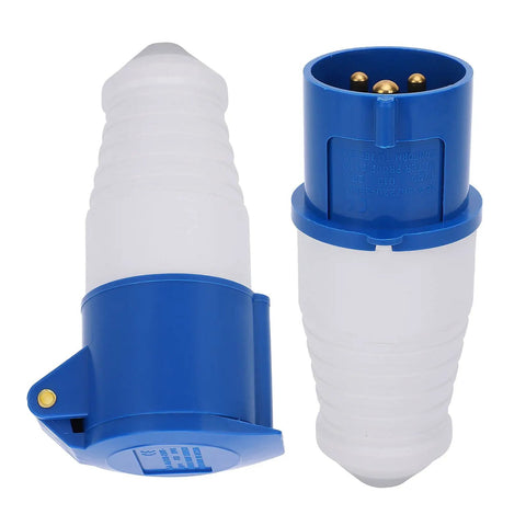 Tough As Nails 1 Phase Industrial Power Plug 16A 3 Hole 220 250V Anti Corrosion Anti Falling For Automated Production Equipment Water Resistant Electrical Connector Ideal For Tunnels Plastic Machinery Railways, blue and white