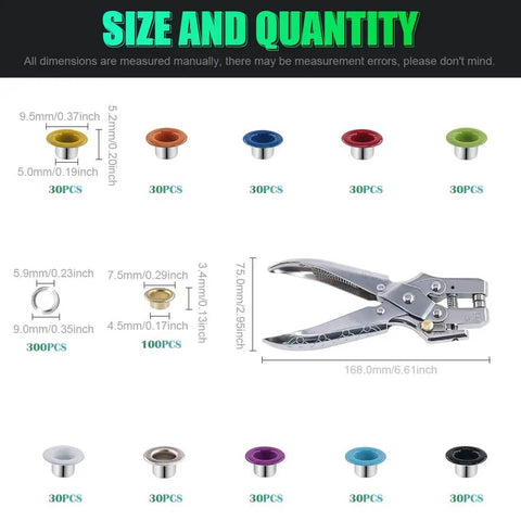 300 Sets 1/5 Inch Multi Color Metal Eyelets Grommets Kit With Hole Punch Plier And 100 Extra Gold Eyelets For Leather Canvas Fabrics