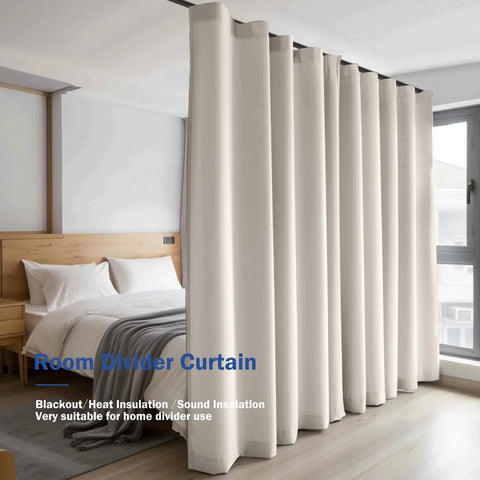 Smooth Move Blackout Room Divider Curtain Panel For Living Room Bedroom Office Privacy Screen Wall Hanging Track Compatible Beige 100 X 96