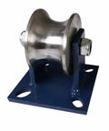Heavy Duty Sliding Gate Roller With Bracket Rock Solid Steel Track Wheel Built Like A Tank For No Sweat Installation On Any Residential Driveway Gate System, side view of the roller showcasing the steel construction.
