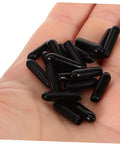 Heavy Duty Dishwasher Rack Prong End Caps 200 Pack Black Plastic Tip Protectors in hand, showing size and material.