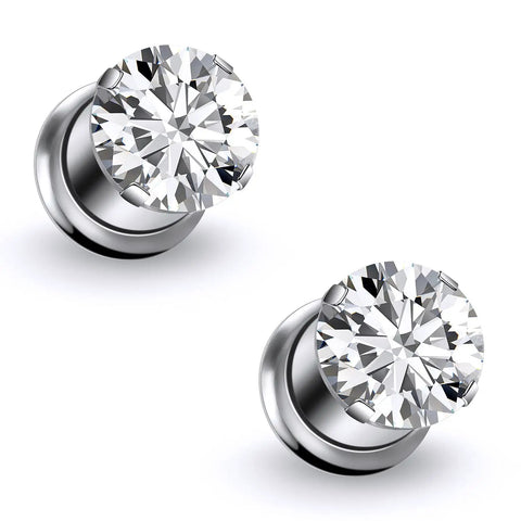 ASTM F136 Titanium 0G Round CZ Ear Gauges Tunnels Screw Fit Flesh Plugs Gauges Earring Expander Stretcher for Ears 8mm