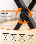 Rock Solid Keyboard Stand And Bench Set adjustment knob detail with foldable heavy duty steel frame and plush PU leather bench.