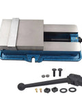 Industrial Precision Mill Vise With Rock Solid Clamping Force And Tough As Nails Cast Iron Jaws For Heavy Duty Milling Drilling And Machine Shop Projects, showcasing metal jaws and hardware.