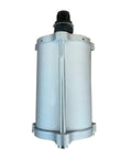 Beefed-Up Compressed Air Motor For Pneumatic Hydraulic Pumps With Gray Housing And Stud AP1005, front view, gray metal body, connectors