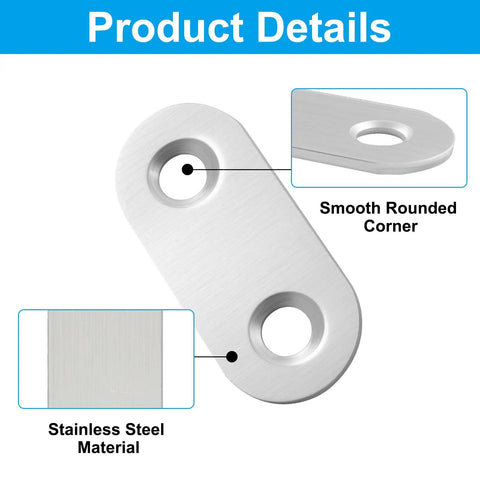 Close-up of stainless steel corner detail of 21 Pack Stainless Steel Straight Flat Brace Mending Plates Flat Brackets Corner Joining Plates With Screws And Twist Drill Includes Self Tapping Screws For Furniture Repair Built Tough Heavy Duty Corrosion Resistant 1.46 By 0.63 Inch.
