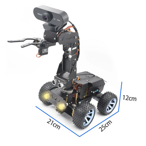 PiCar Pro V2 Robot Car Kit With 4 DOF Robotic Arm For Raspberry Pi 5 4 3 Obstacle Avoidance Line Tracking OpenCV Vision Smart Coding Build For Makers And Gearheads Who Love Tech, black 25x21x12cm