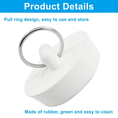Heavy Duty Rubber Bathtub Drain Stopper And Sink Plug 1 Half Inch Tub Drain Cover With Rock Solid Tight Seal Two Pack top view with pull ring.