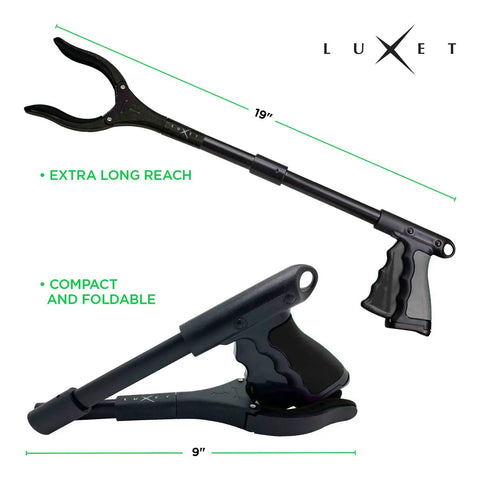 19 Inch Aluminum Reacher Tool With Magnetic Claw Rotating Grabber Foldable Design Easy Reach Trash Picker For Seniors Lightweight Black Reacher Grabber Set 2 Pack