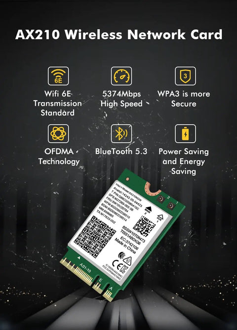 Tri Band WiFi 6E Network Card With AX210 NGW Bluetooth 5.3 For Laptop Upgrade on dark background