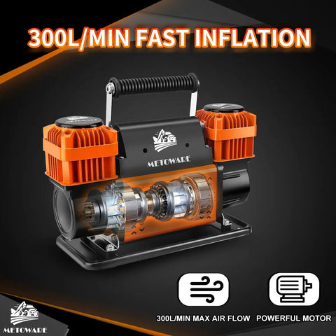 Heavy Duty 12V Portable Air Compressor Featuring A Badass 10.6 CFM Dual Cylinder Pump designed for rugged offroad trucks with dual motors.