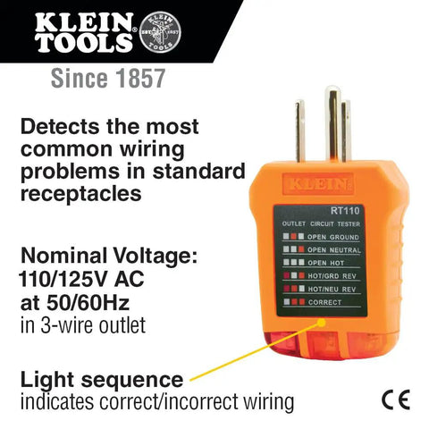 RT110 No Fuss Outlet Tester for North American Outlets, Easy Wiring Status Light Sequence to Spot Faults Fast, UL 1436 and CSA Certified