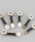 Heavy Duty Cam Lock Fittings 50 Piece Hardware Set With Cam Screws And Eccentric Nuts For Cabinet Assembly, assorted screws with black grips.