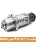 Hardworking Water Cooled CNC Router Spindle Motor 3KW To 5.5KW With BT30 Taper And 10000 RPM High Speed, silver metal finish.