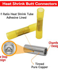 8 Gauge Heat Shrink Butt Connectors Set 20 Pcs Marine Grade Waterproof Yellow Tinned Copper Splice Terminals For 8 AWG Wires