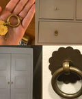 Two Pack Vintage Copper Round Ring Style Drawer Pulls For Dresser Cabinets, Antique Brass Knob Handles With Screws, 1.18 Inch Ring