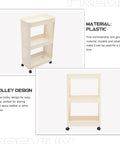 Hella Roomy Rolling Storage Organizer Cart With Smooth Plastic Shelves And Sturdy Rubber Wheels Sweet Beige Utility Shelf Rack view with three tiers and wheels.