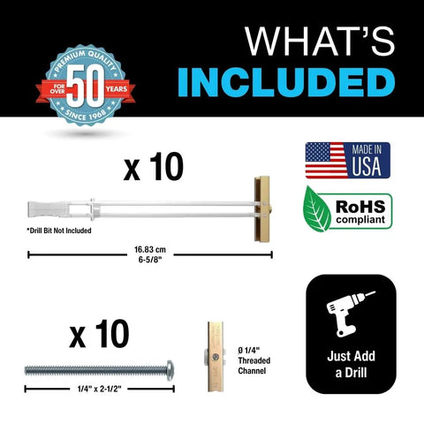 Snaptoggle BB Toggle Anchor With Bolts For Drywall Or Concrete Block Zinc Plated Steel Channel contents diagram