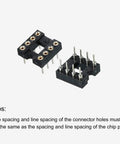Dip IC Socket Adapter Round Pin 8P 2.54mm Pitch IC Socket For PCB Board Chips Six Pack, black plastic and metal contacts