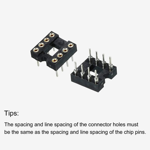Dip IC Socket Adapter Round Pin 8P 2.54mm Pitch IC Socket For PCB Board Chips Six Pack, black plastic and metal contacts