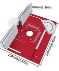 Built Rock Solid C8 Aluminum Router Table Insert Plate For Woodworking Projects Dead Accurate Inverted Mounting Platform Knockout Upgrade For 65 Millimeter Routers In Bold Red Color showing dimensions of 240mm by 200mm.