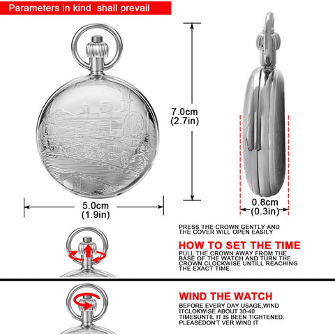 Vintage Silver Train London Design Hand Wind Mechanical Pocket Watch With Chain No Battery Needed Keeps Time Daily Old School Rail Style For Collectors And Gentlemen