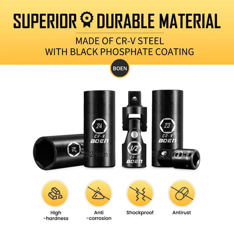 One Half Inch Drive Deep Impact Socket Set, 20 Piece CR V Steel Metric Sockets 10mm Through 24mm, Includes Extension Bars