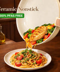 Detachable Handle Ceramic Cookware Set, 18-Piece Nonstick Pots and Pans for RV and Camping, Induction Safe skillet serving pasta