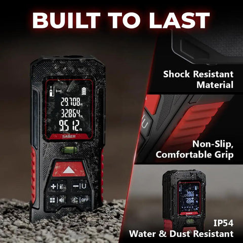 Unbreakable Laser Measuring Tool With 131 Ft Range, Switchable Ft In M Units, Dual Bubble Levels, Class 2 Laser, Ultra Accurate To One Sixteenth Inch, Premium Aspheric Lenses, Built For Pros And Serious DIYers, shock-resistant body